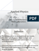 Applied Physics: Lec - 1: Introduction To Thermodynamics