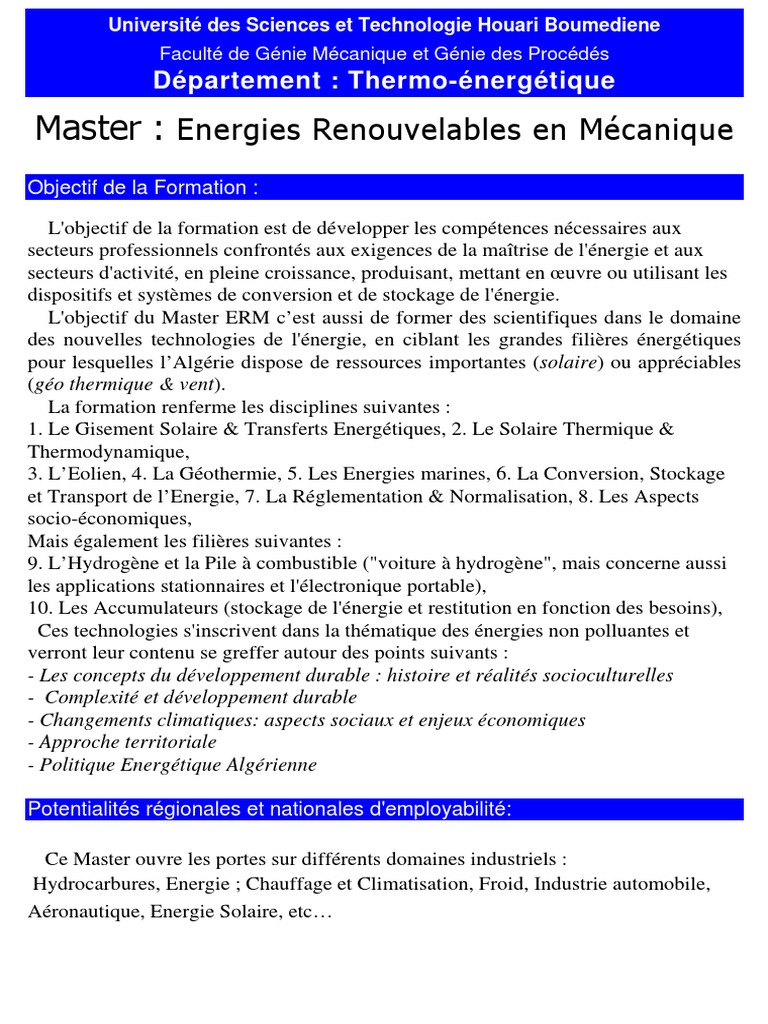 Master en Énergies Renouvelables | PDF | Stockage de l'énergie ...