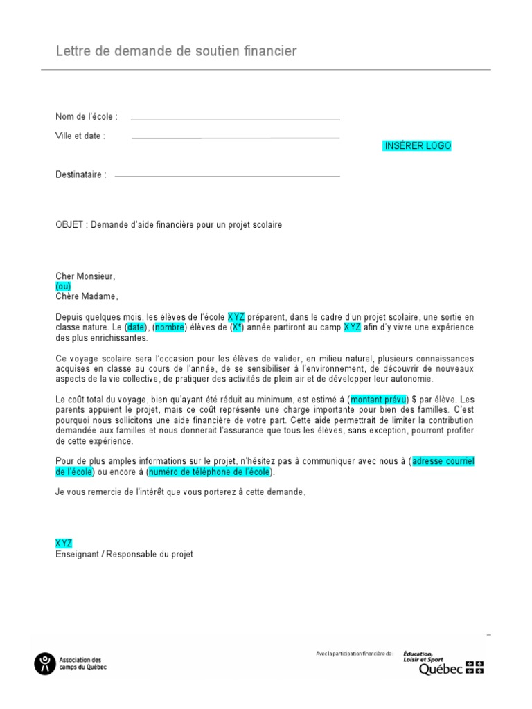 Lettre de Demande de Soutien Financier | PDF