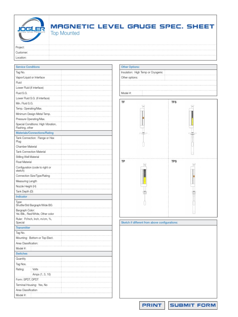 Level Gauge Spec Sheet Top Mounted PDF
