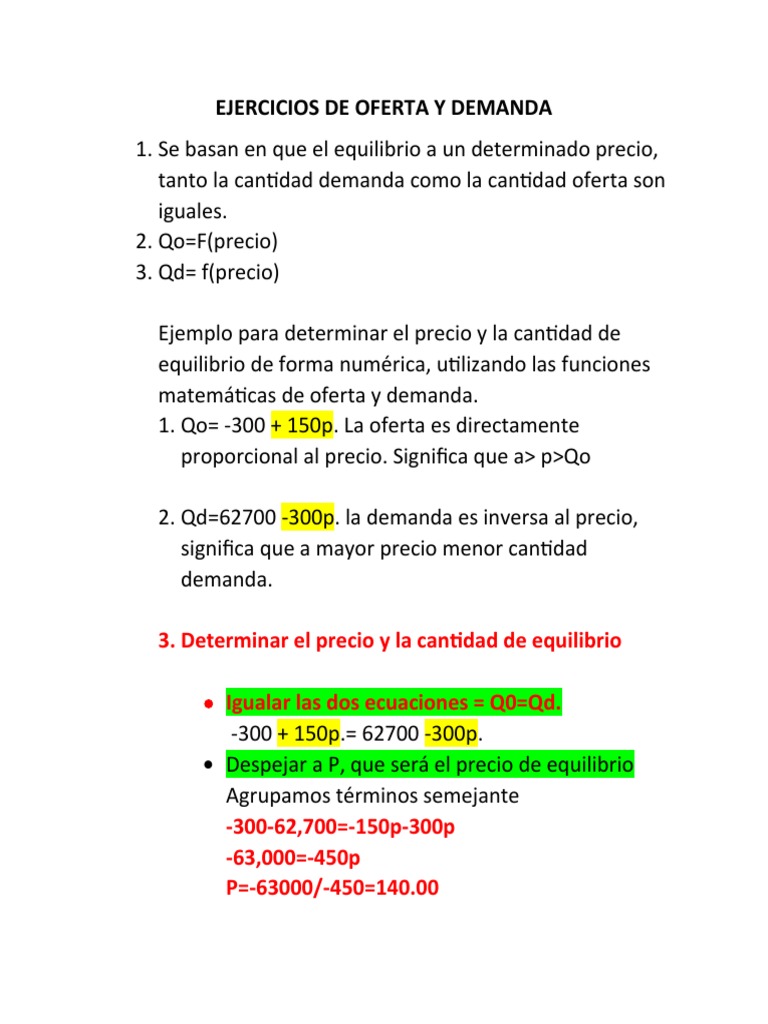 EJERCICIOS DE OFERTA Y DEMANDA Resueltos | PDF