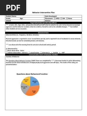 sample behavior intervention plan