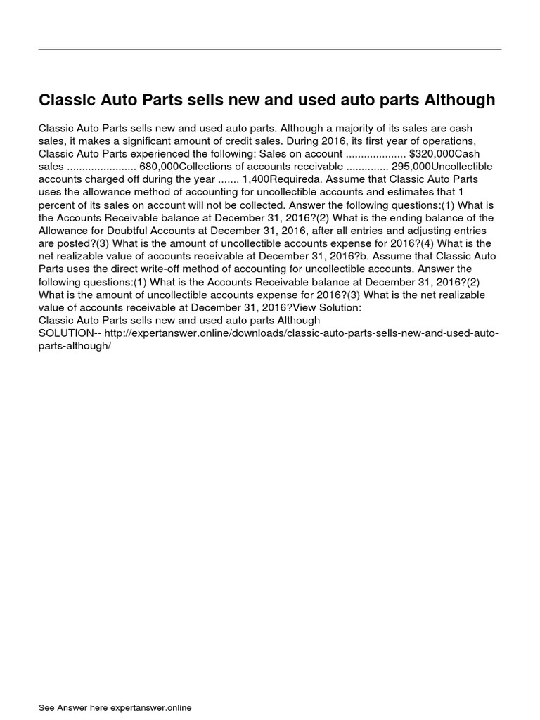 Classic Auto Parts Sells New and Used Auto Parts Although | PDF