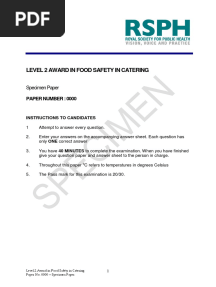 Level - 2 - Award - in - Food - Safety - Specimen - Paper Test