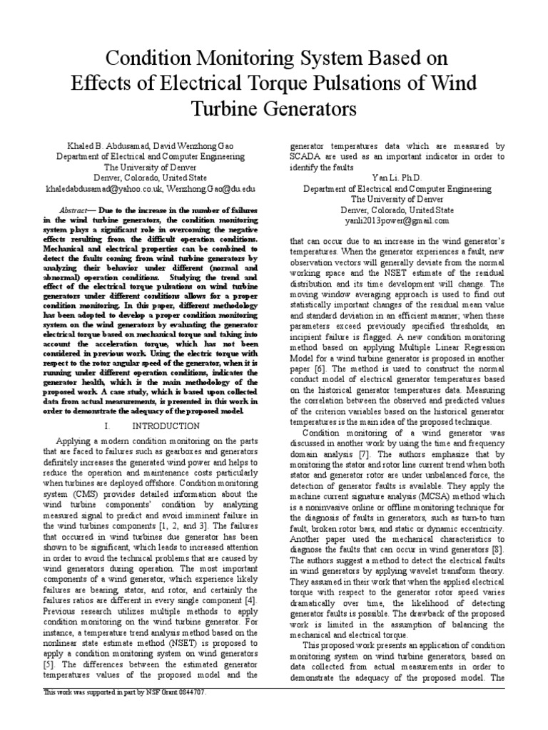 Electric Torque Monitoring in Wind Turbines | PDF | Electric Generator ...