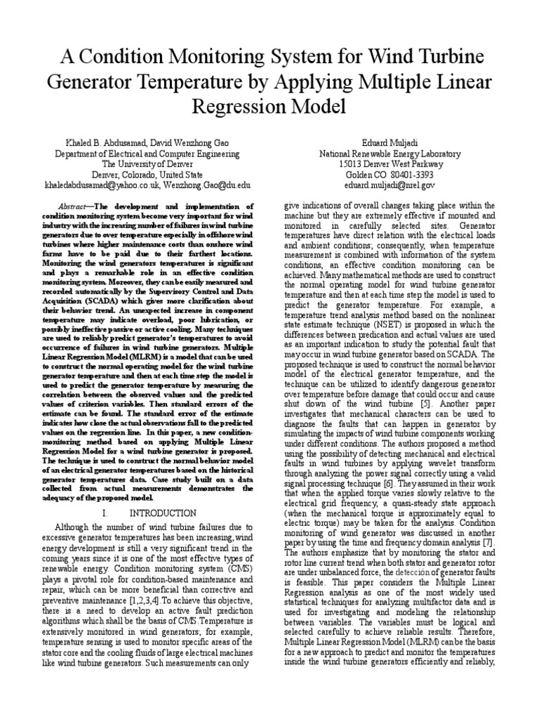 A Condition Monitoring System For Wind Turbine Generator Temperature by ...