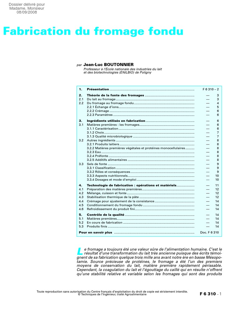 Un Industriel Souhaite Fabriquer Une Boite Sans Couvercle f6310 Fabrication Du Fromage Fondu PDF | PDF | Fromage | Émulsion