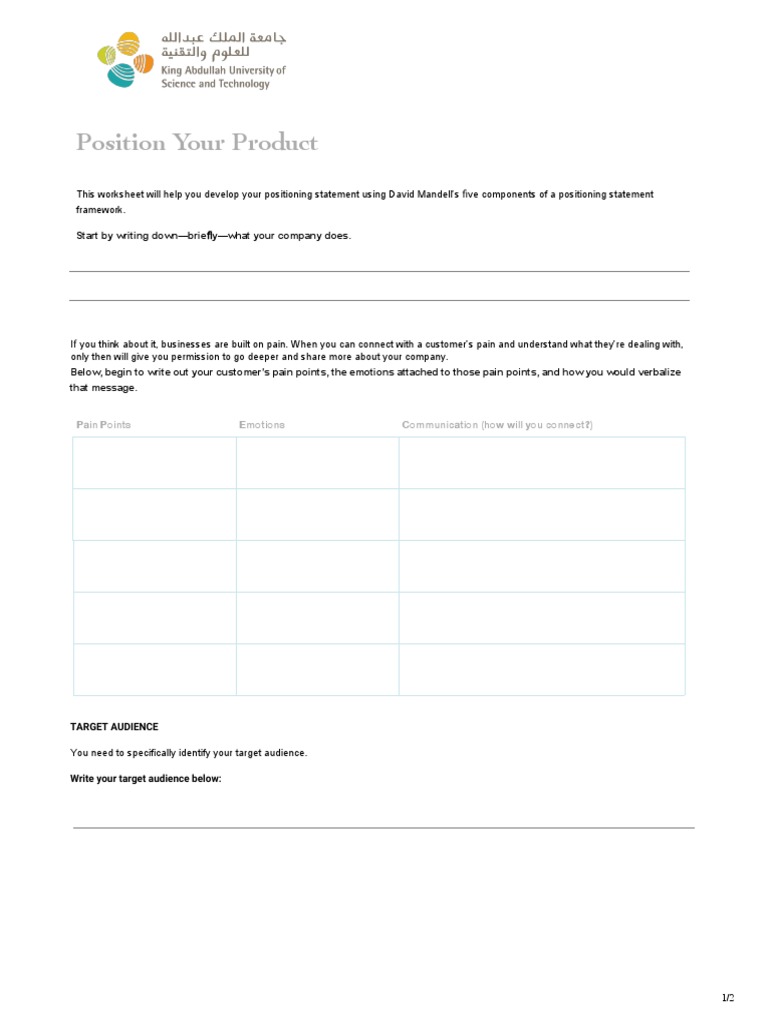 Position Your Product Worksheet | PDF