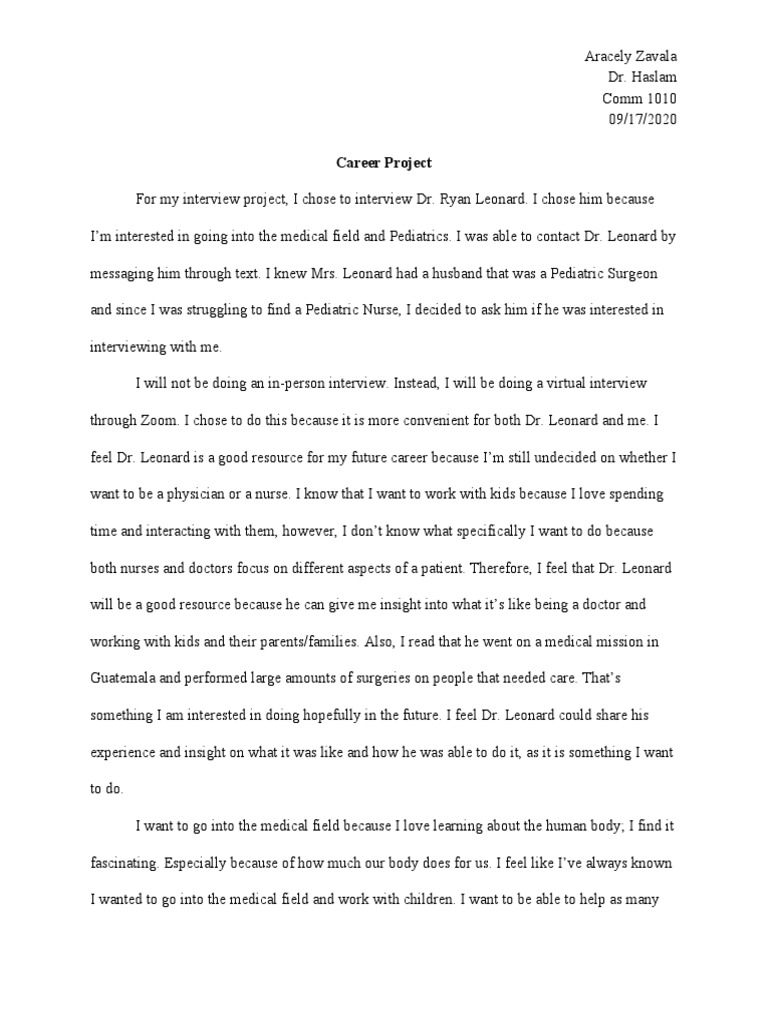 Interview Project Part 1 1 | PDF | Pediatrics | Residency (Medicine)