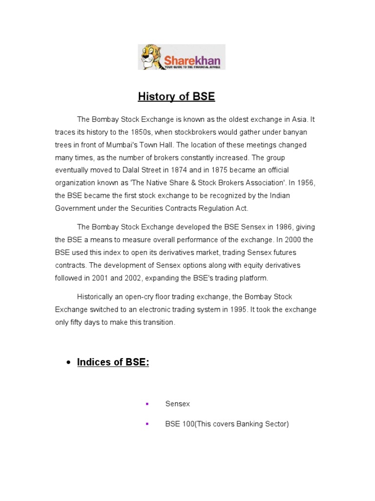 History of BSE PDF Stock Market Index Corporations