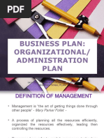 Business Plan: Organizational/ Administration Plan