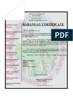 Barangay Certificate: Republic of The Philippines City of Baguio