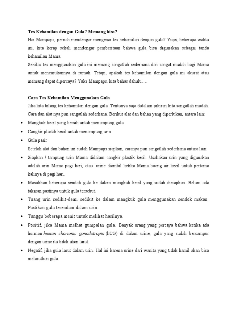 Tes Kehamilan Dengan Gula Pdf