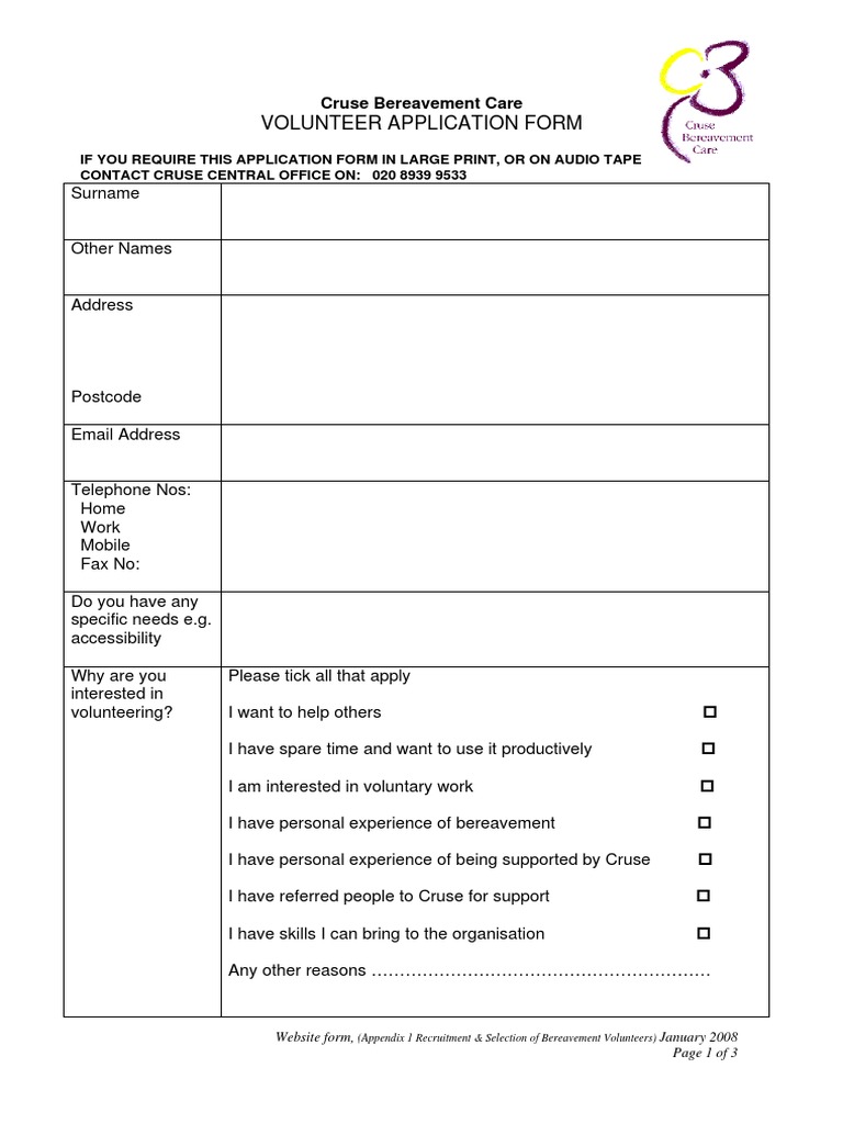 Printable Volunteer Application Form | PDF | Government Information | Public Sphere
