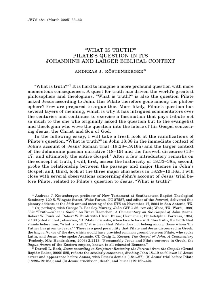 Pilate's Question in Context An Analysis of "What is Truth? PDF