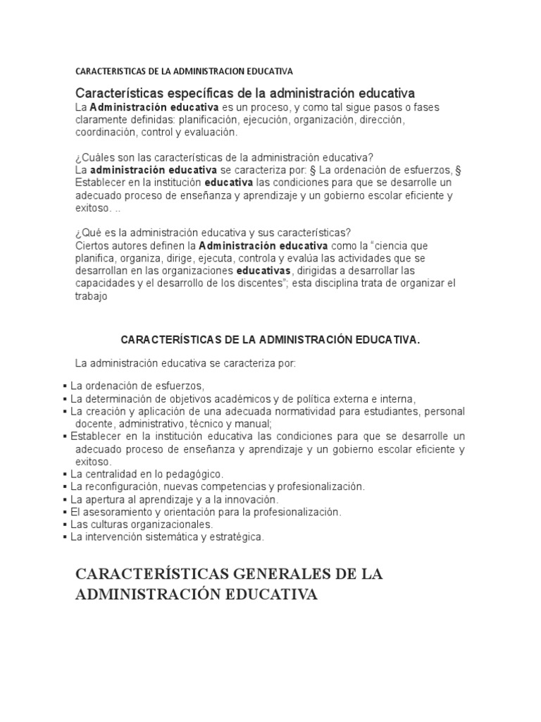 Características de la Administración Educativa | PDF | Planificación ...