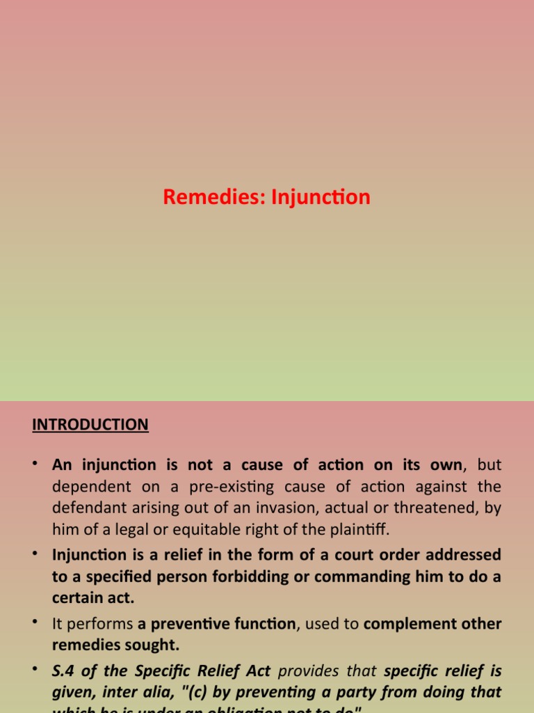 Understanding Injunction Remedies | PDF | Legal Remedy | Injunction
