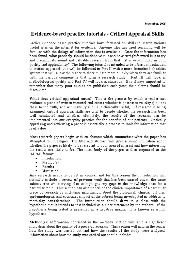 Evidence-Based Practice Tutorials - Critical Appraisal Skills | PDF | P ...