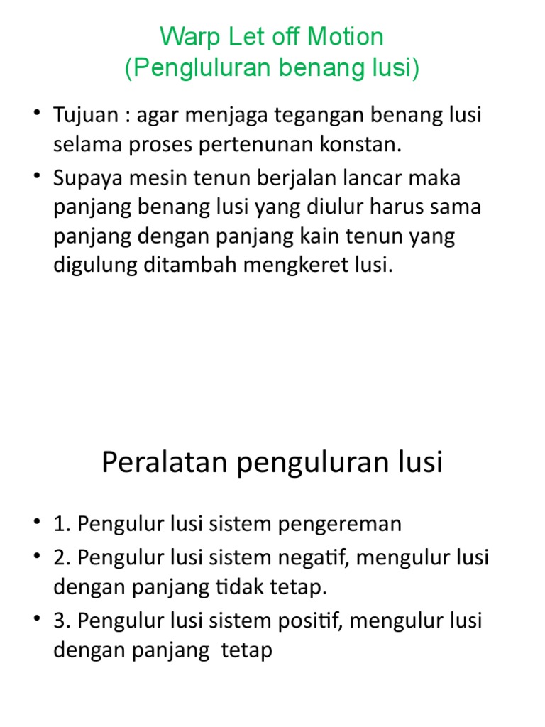 Warp Let Off Motion (Pengluluran Benang Lusi) | PDF | Lever | Machines
