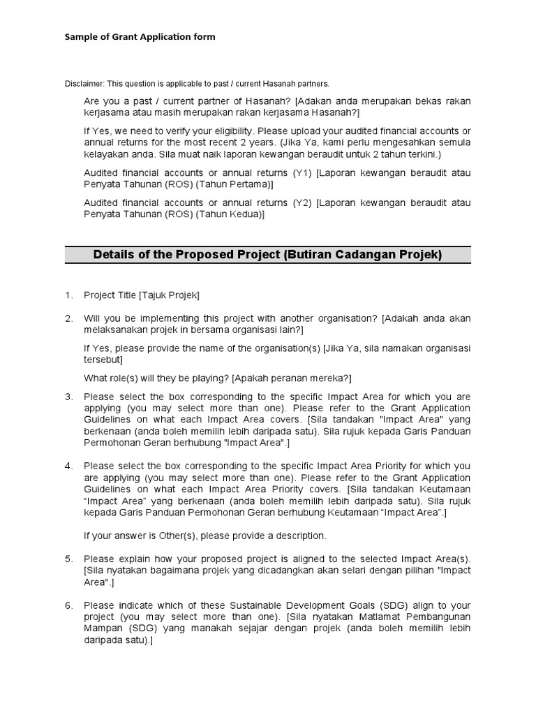 Details of The Proposed Project (Butiran Cadangan Projek) : Sample of ...