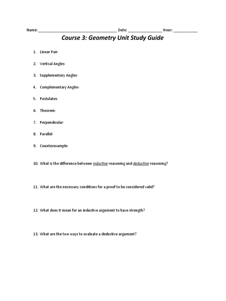Geometry Unit Study Guide | PDF | Triangle | Angle
