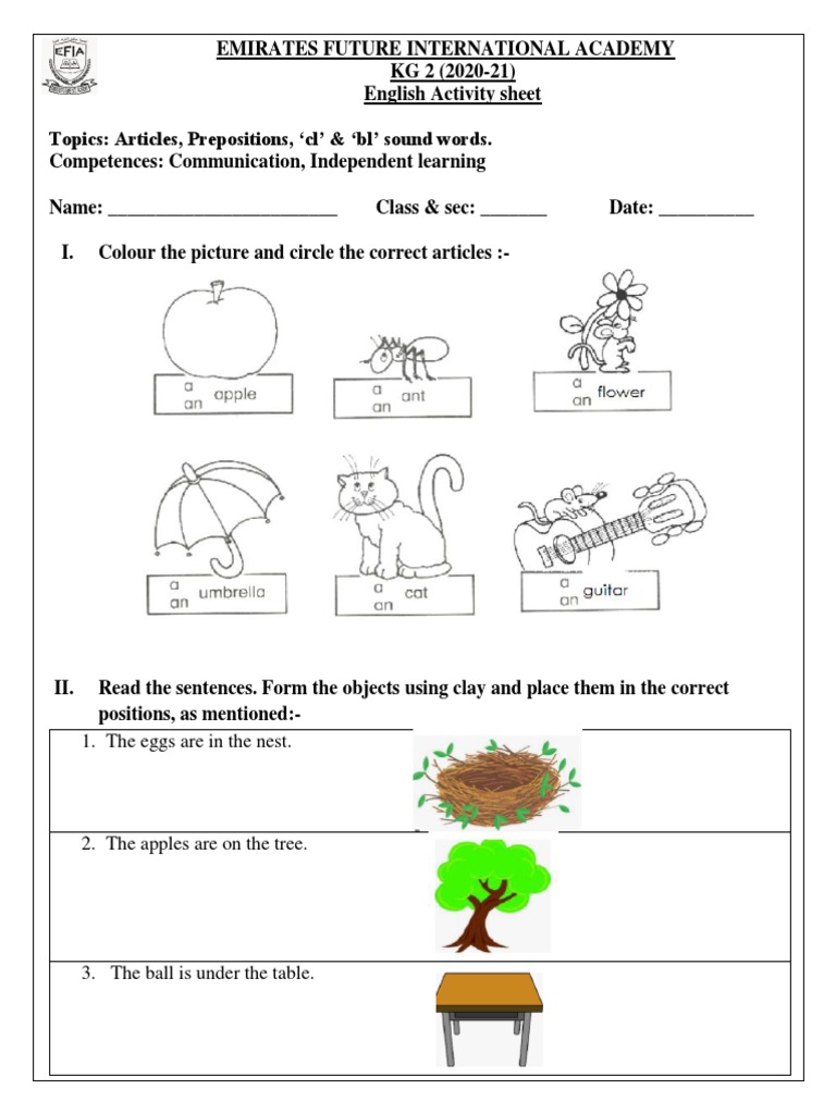 english worksheet kg2 pdf