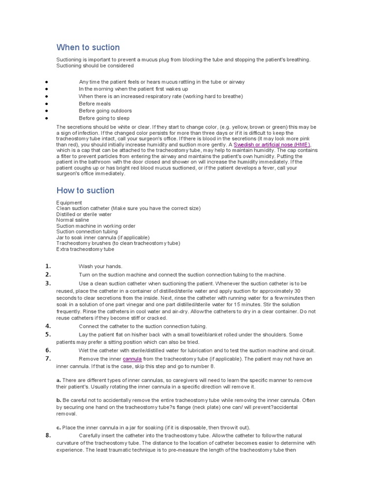 When To Suction: Swedish or Artificial Nose (HME) | PDF | Catheter ...