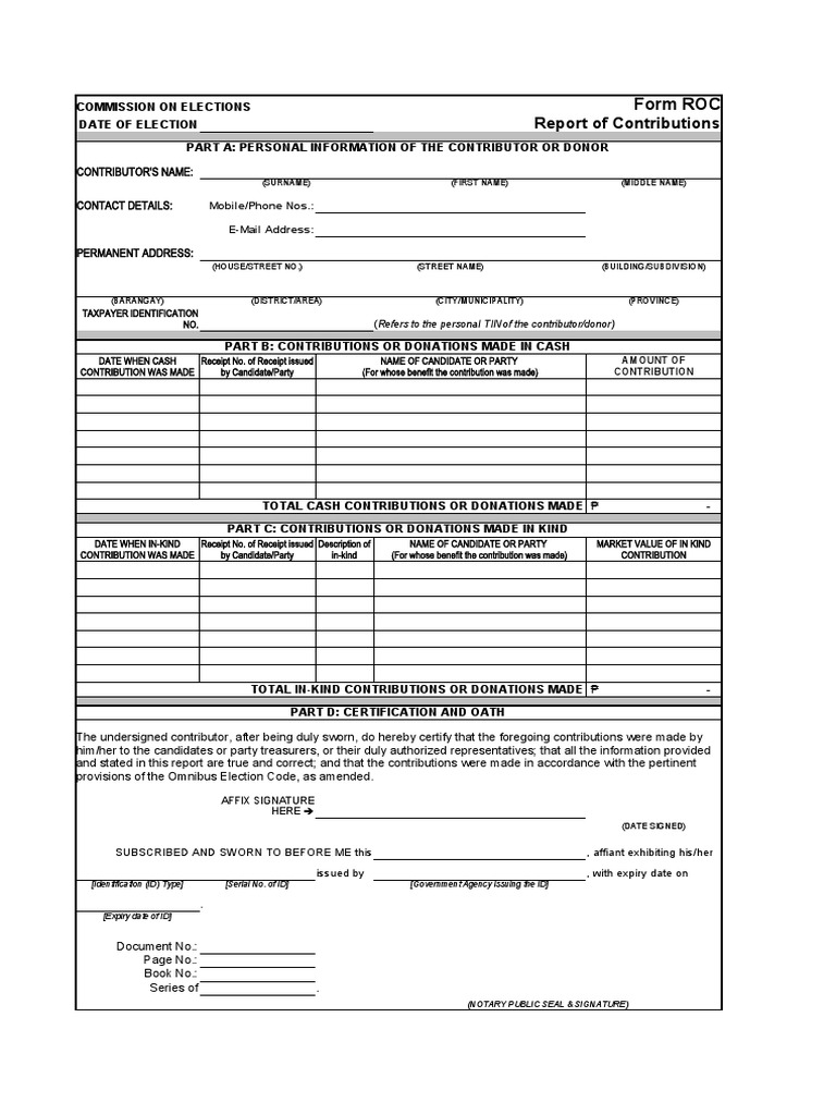 Form ROC Report of Contributions PDF Document Government