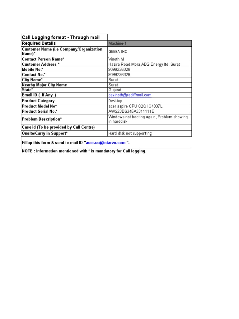 Call - Logging - Format | PDF