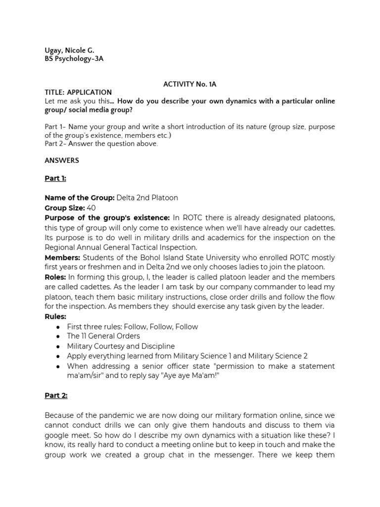 Activity No. 1A GROUP DYNAMICS | PDF | Communication | Armed Conflict