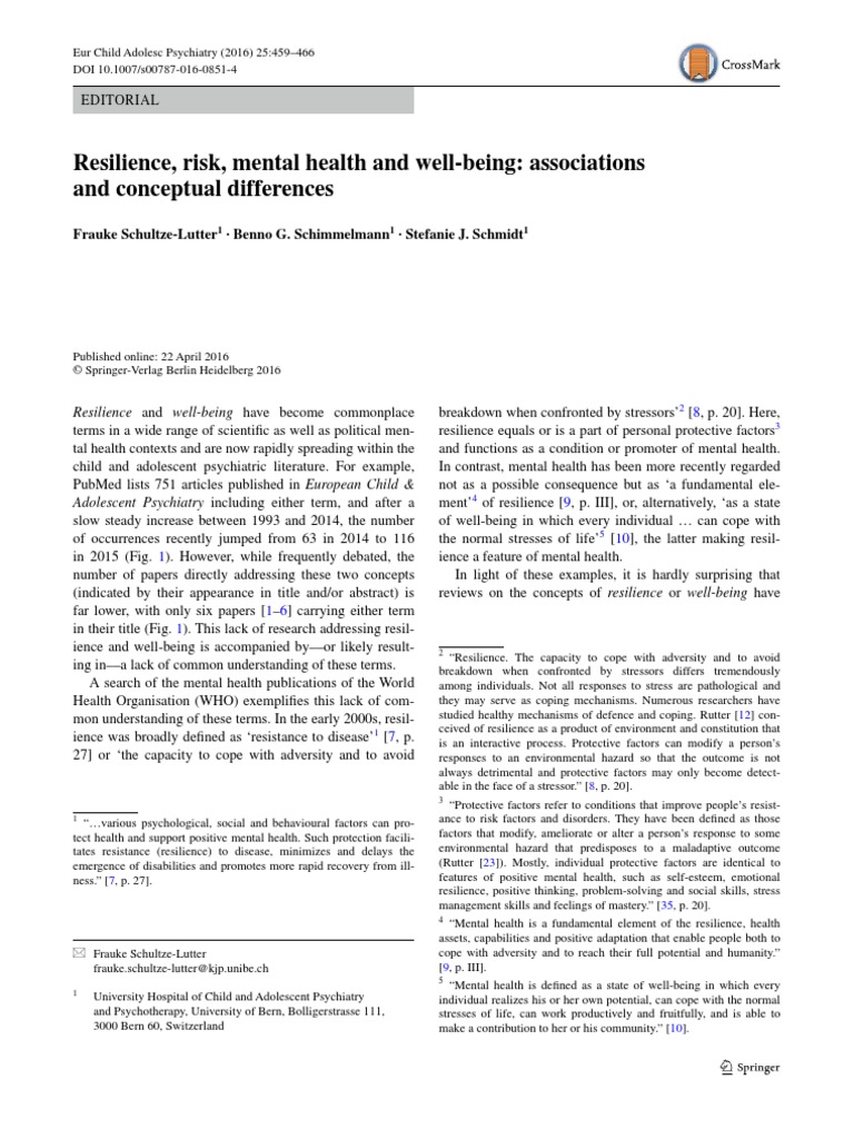 Resilience, Risk, Mental Health and Well Being: Associations and ...
