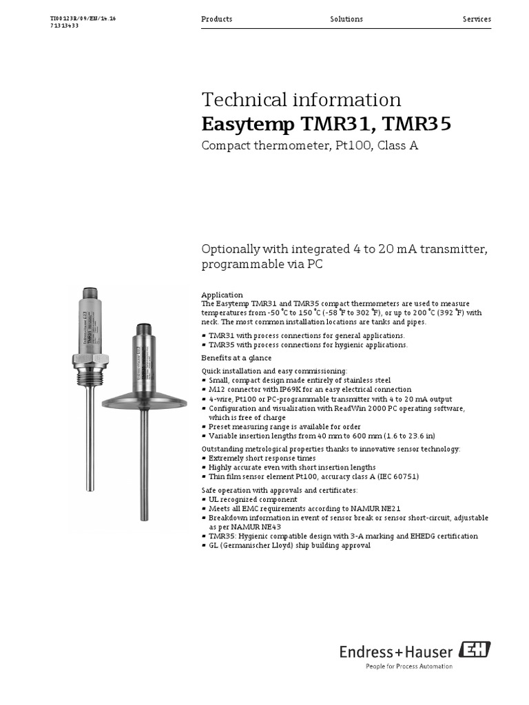 Temperature Transmitter - TMR35 - Endress & Hauser | PDF ...