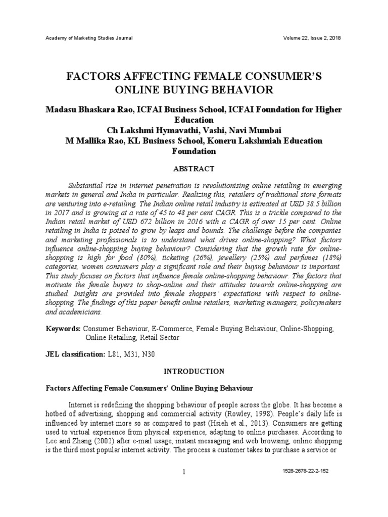 Female Consumer Online Buying Factors | PDF | Online Shopping | Retail