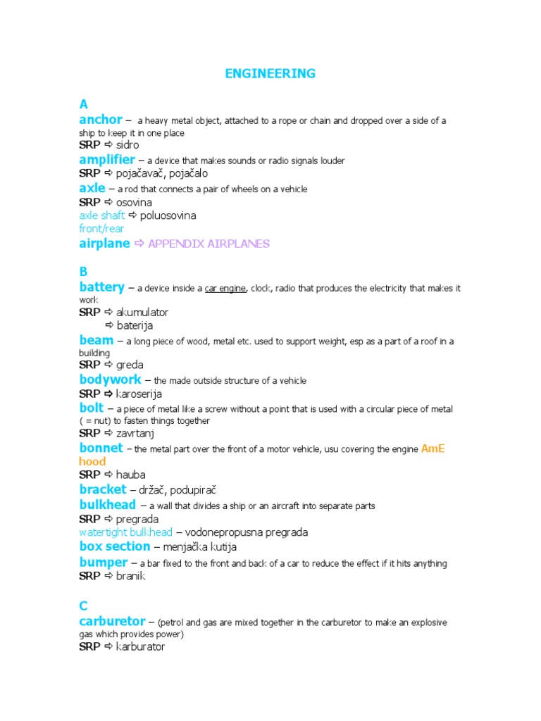 Glossary Engineering PDF Engines Vehicles