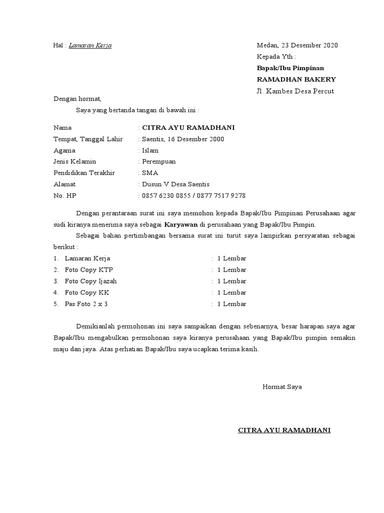 Download 69+ Contoh Surat Lamaran Kerja Indomaret Medan Terbaru Gratis