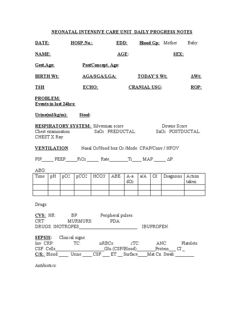 NICU Daily Progress Notes Template | PDF