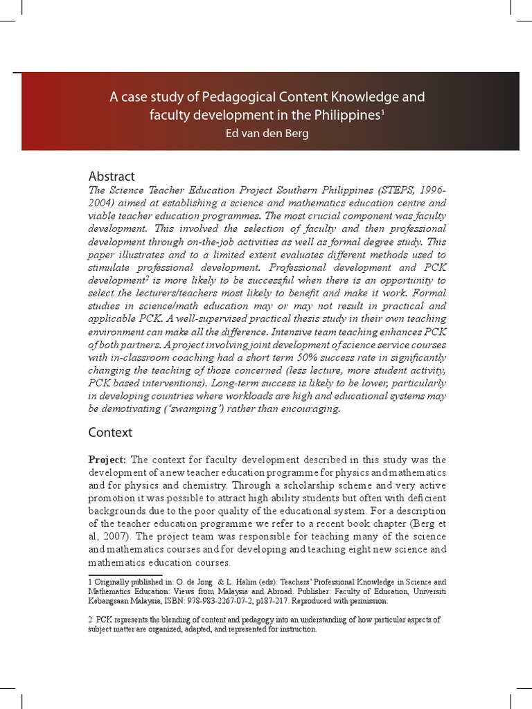 A Case Study of Pedagogical Content Knowledge and Faculty Development ...