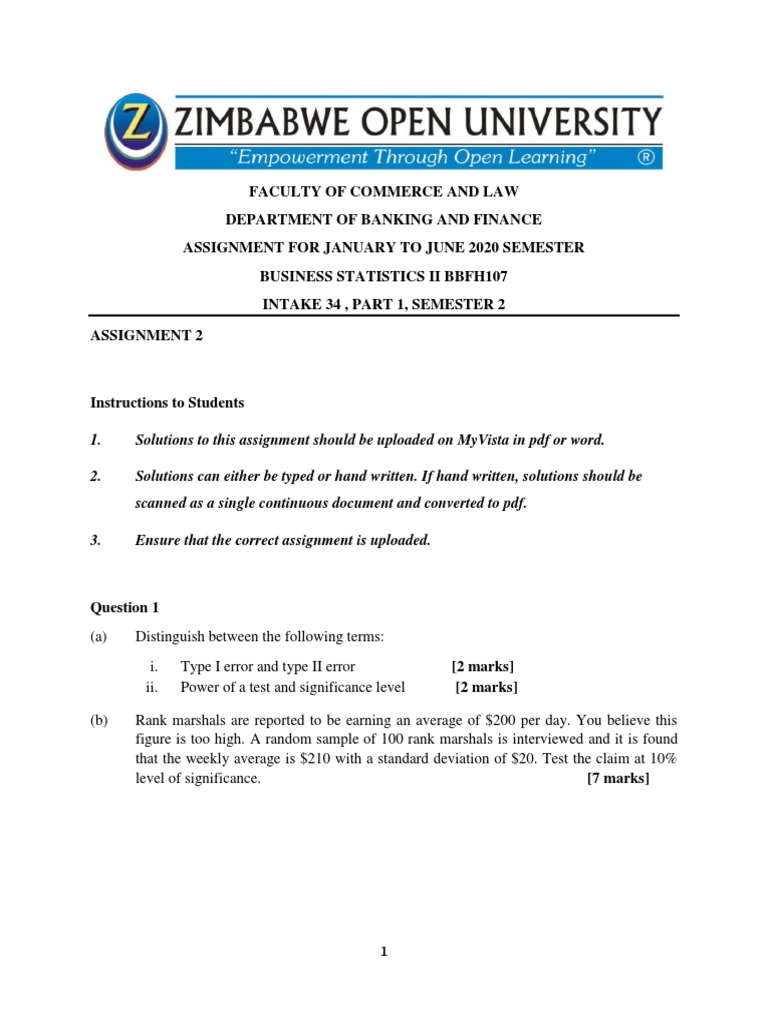 BBFH107 - Business Statistics II Assignment II | PDF | Errors And ...