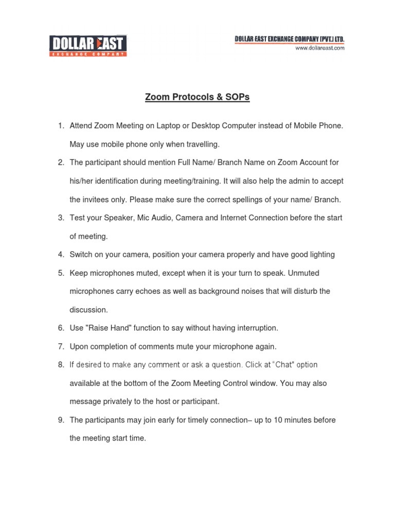 Zoom Protocols .1 PDF