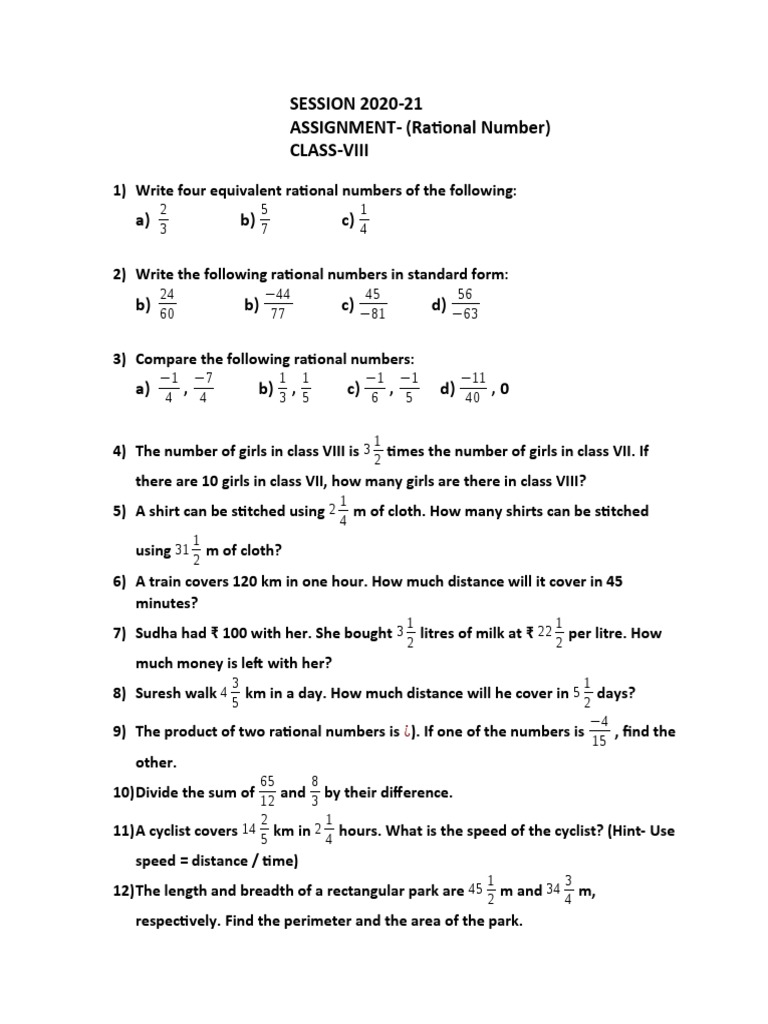 Worksheet of Rational Number 2020-2021 - Student Copy-1 | PDF