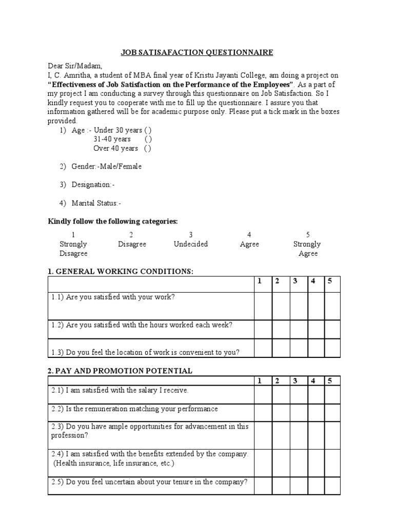 Job Satisfaction Survey Questionnaire | PDF | Job Satisfaction | Psychology