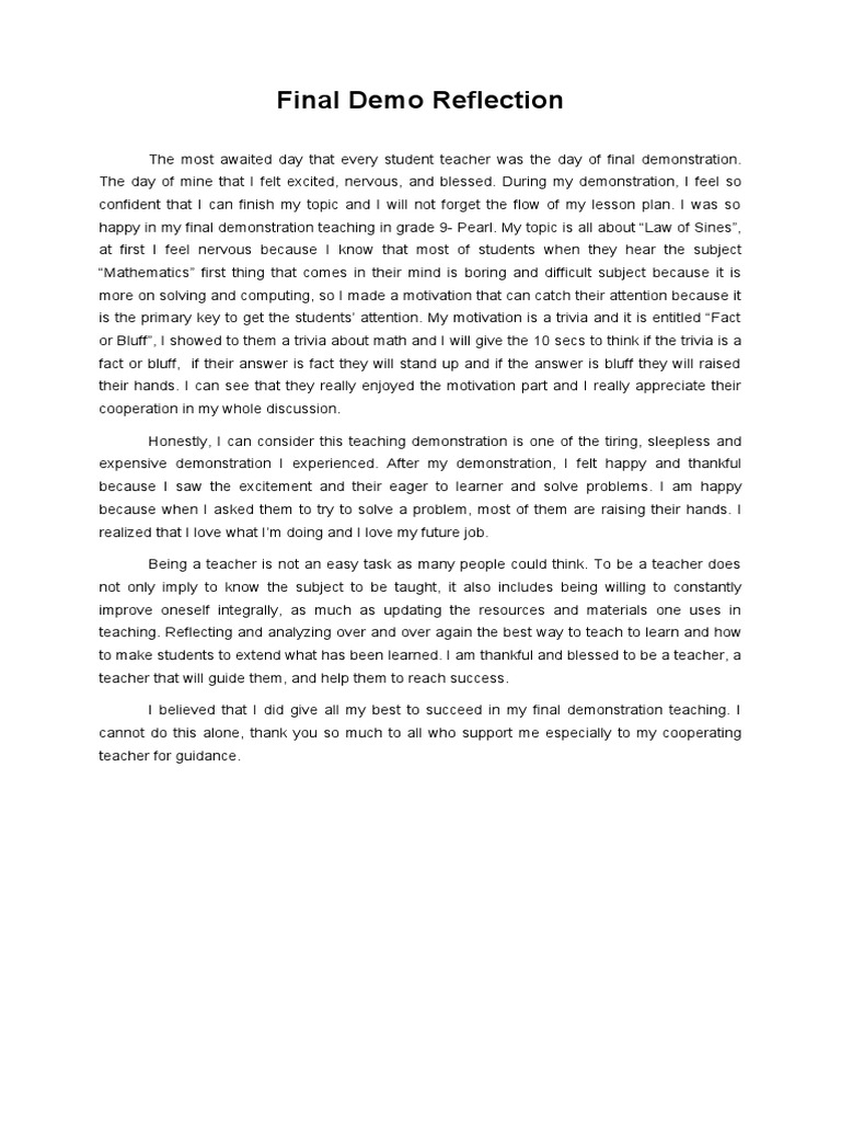 Final Demo and Best Lesson Plan Reflection | PDF | Lesson Plan | Teachers