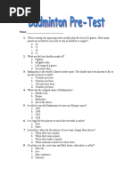 Badminton Pre-Test