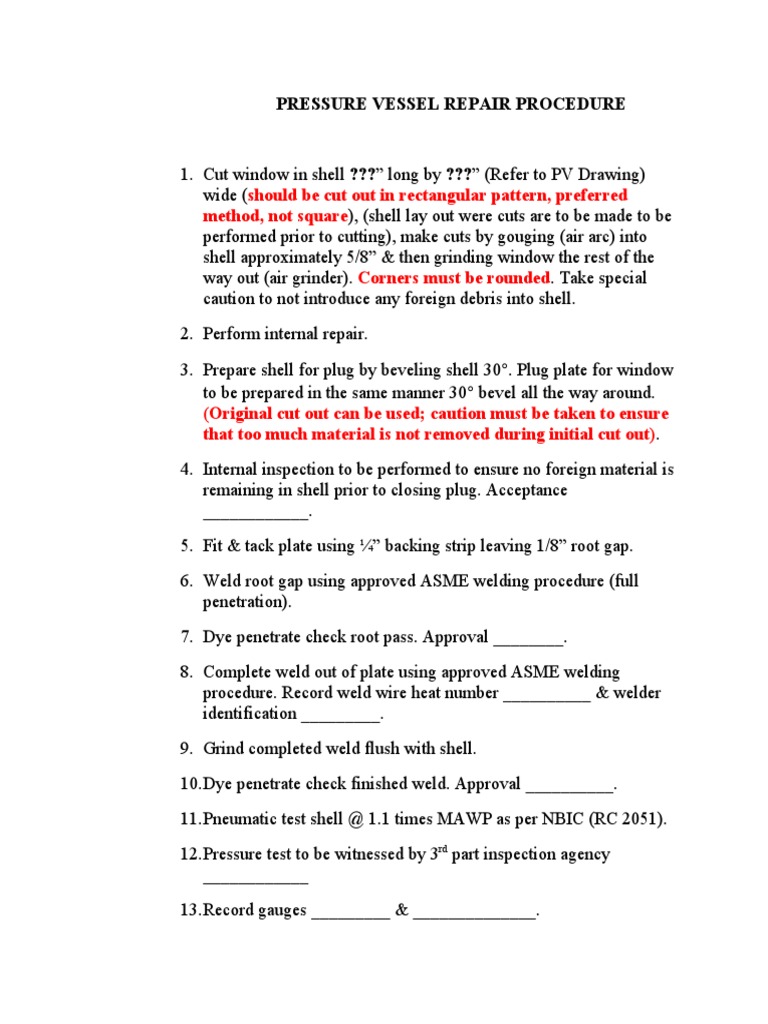 b31.3 calculation pressure test Pressure Vessel Procedure Repair b31.3 calculation pressure test Pressure Vessel Procedure Repair