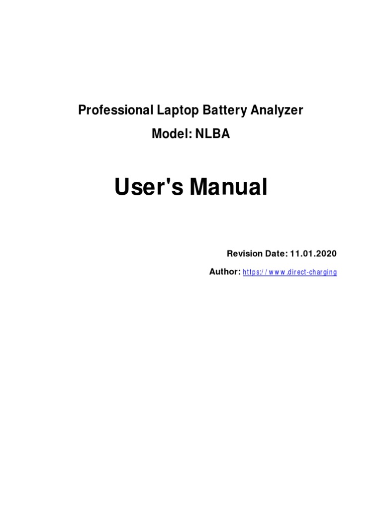 User's Manual Professional Laptop Battery Analyzer Model NLBA PDF