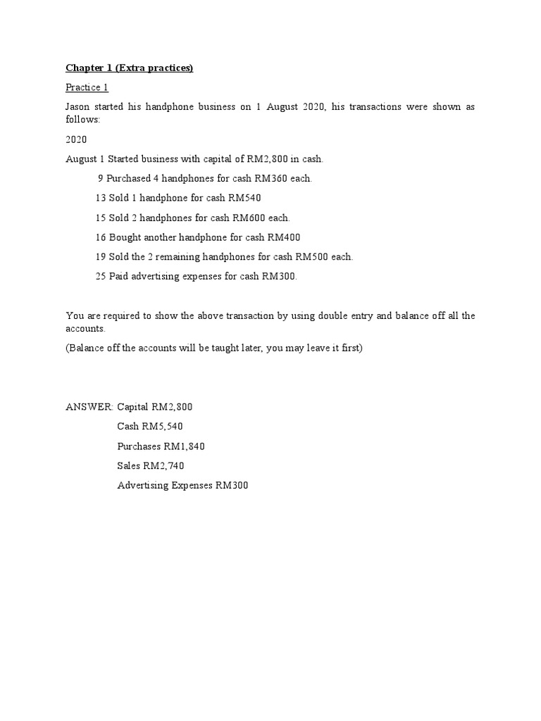 Chapter 1 Extra Exercises | PDF | Financial Transaction | Financial ...
