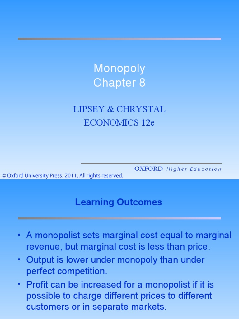 Monopoly Lipsey & Chrystal Economics 12E PDF Monopoly Profit