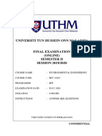 Confidential UTHM Environmental Engineering Final Exam