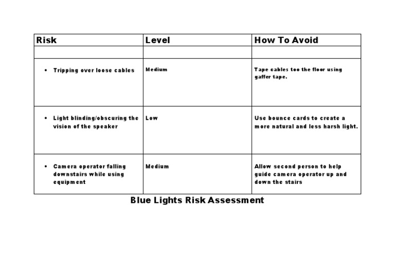 Blue Lights Risk Assessment Guide | PDF