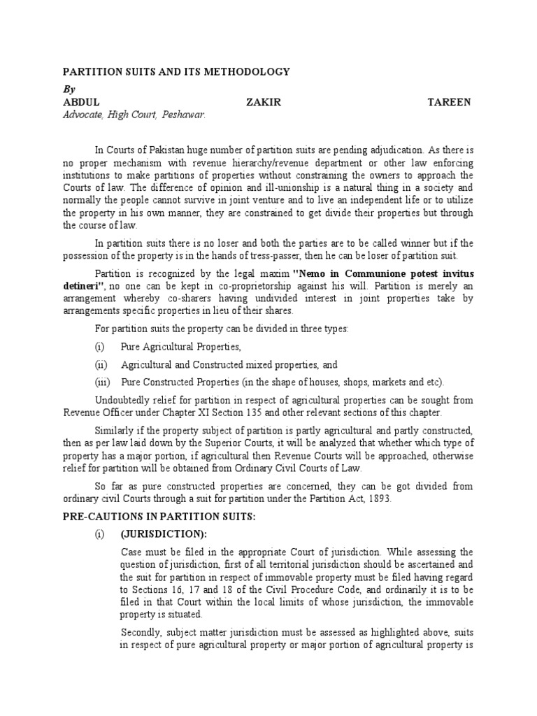 Partition Suits and Its Methodology PDF Lawsuit Appeal